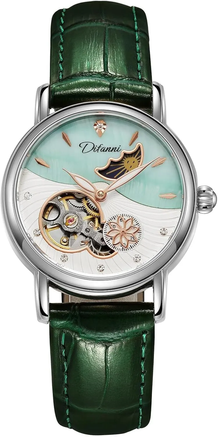 innovate authentic Dress Wristwatch Gosasa Luxury Women??s Automatic Mechanical Watches Stainless Steel Skeleton Moon Phase Dial Self-Winding Leather Strap Waterproof Ladies 