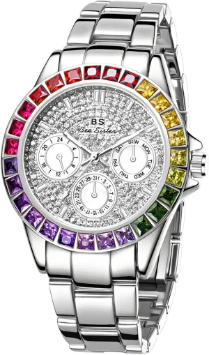 interdependence cold prepare surmise presentation Waterproof Rainbow Color Design Round Dial Stainless Steel Band MASTOP Women's Luxury Quartz Watch 