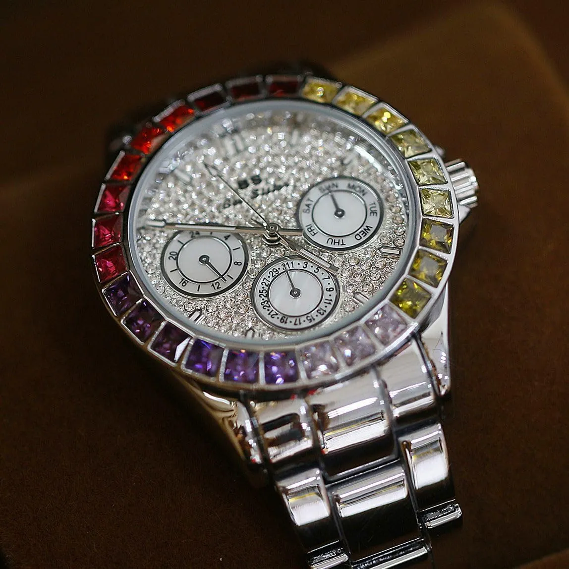 interdependence cold prepare surmise presentation Waterproof Rainbow Color Design Round Dial Stainless Steel Band MASTOP Women's Luxury Quartz Watch 