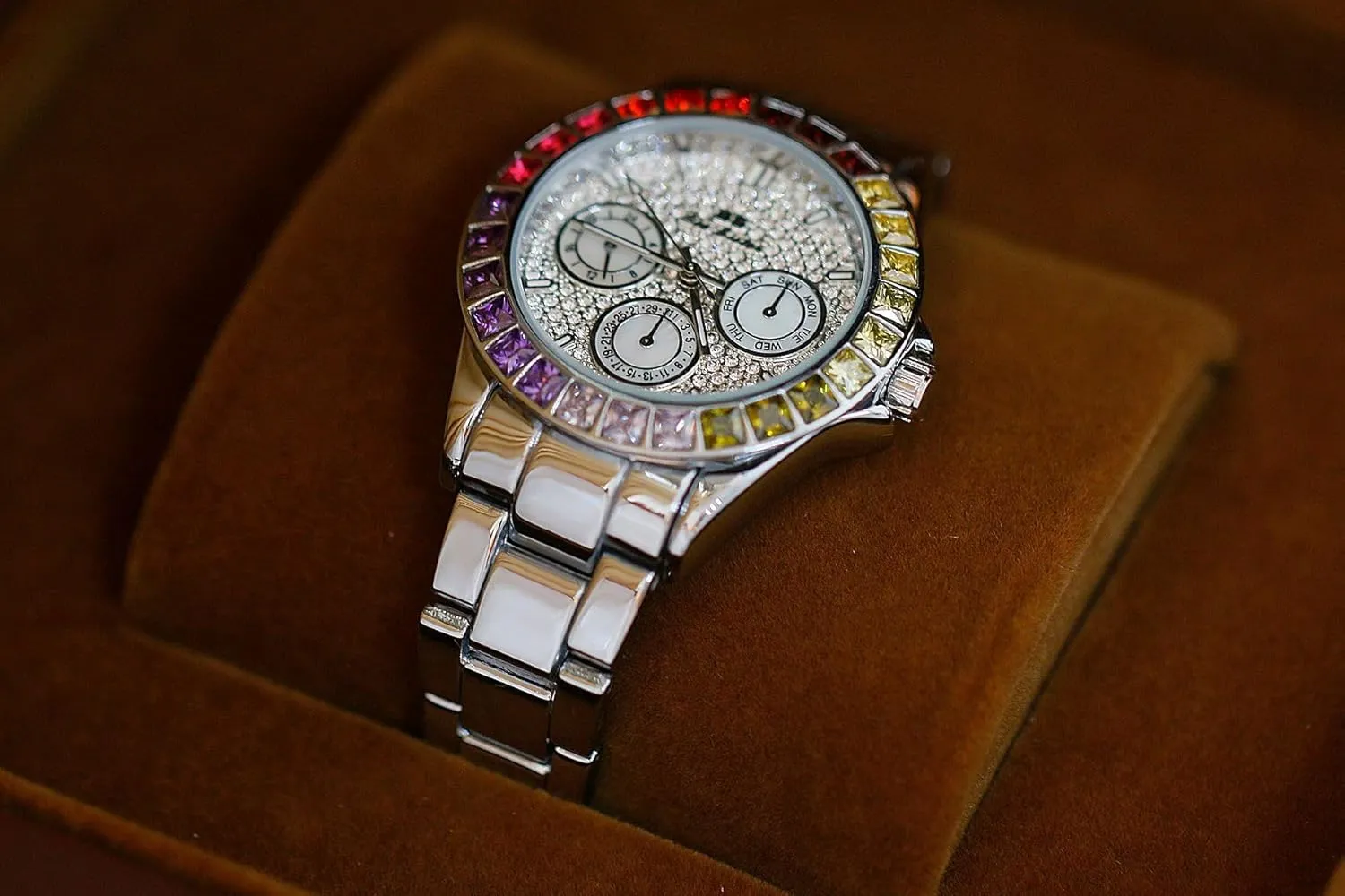 interdependence cold prepare surmise presentation Waterproof Rainbow Color Design Round Dial Stainless Steel Band MASTOP Women's Luxury Quartz Watch 