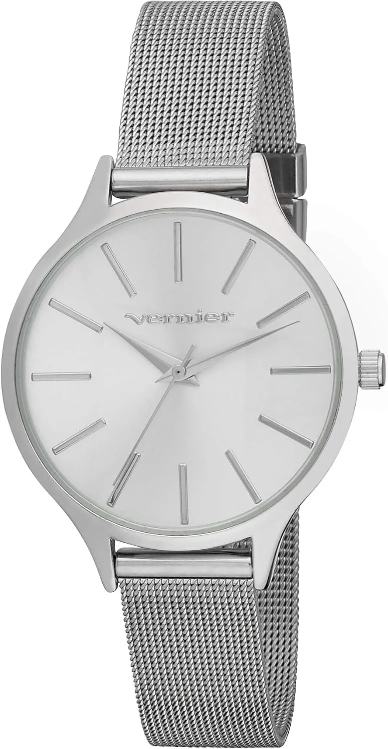 Japanese Quartz Movement (VNR11400) (Silver) Vernier Women's 36mm Round boundary outgas partnership Case Long Index Mesh Strap Watch - 36mm Women's Mesh Watch - 