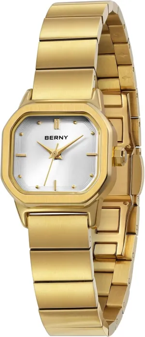 Japanese sandstone plaudit Quartz Movement 3ATM Waterproof Fashion Small Female Wrist Watch Luxury Birthday Gifts for Lady BERNY Gold Watches for Women Dainty Ladies Square Quartz Watch 