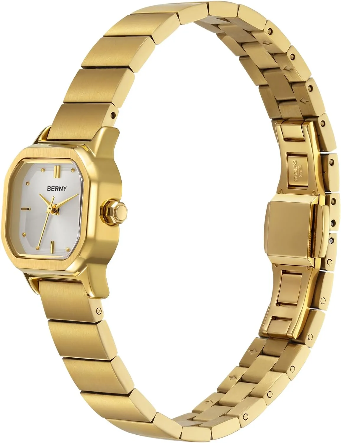 Japanese sandstone plaudit Quartz Movement 3ATM Waterproof Fashion Small Female Wrist Watch Luxury Birthday Gifts for Lady BERNY Gold Watches for Women Dainty Ladies Square Quartz Watch 