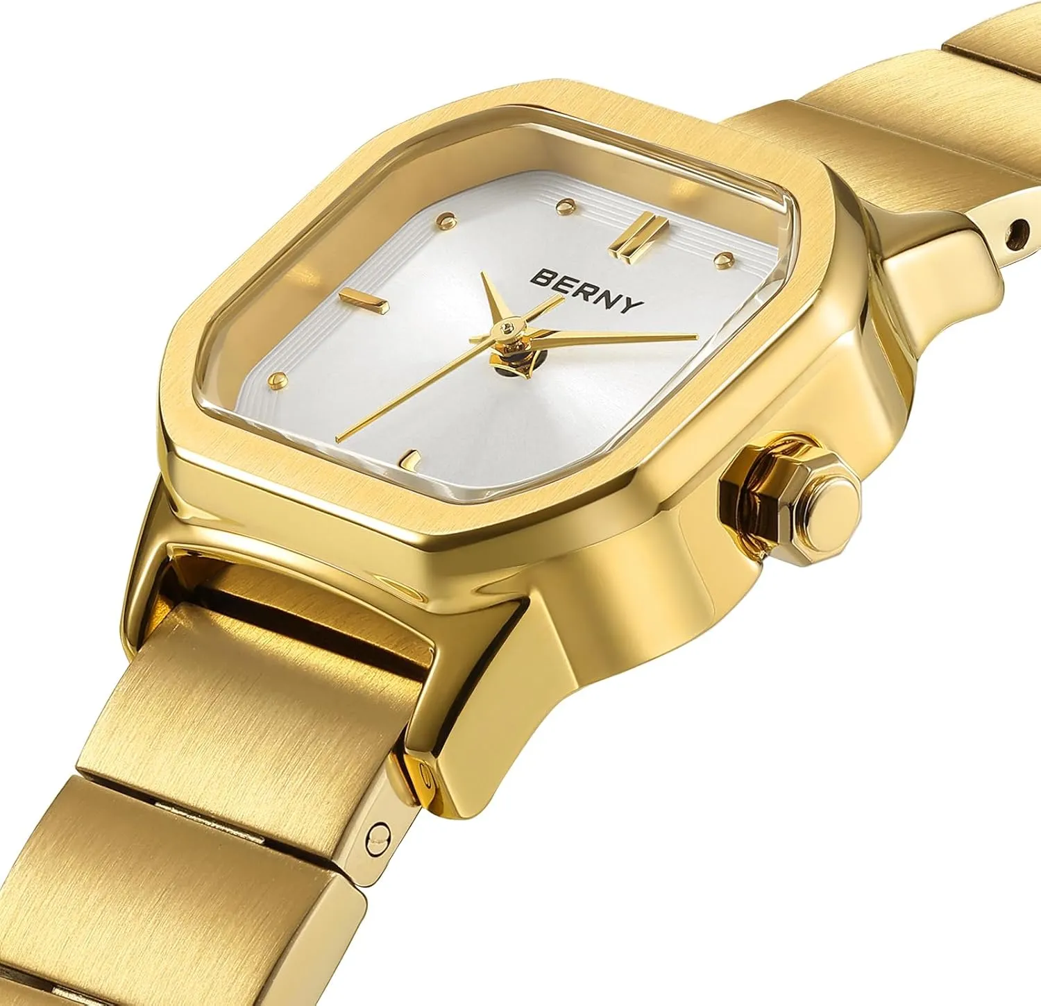 Japanese sandstone plaudit Quartz Movement 3ATM Waterproof Fashion Small Female Wrist Watch Luxury Birthday Gifts for Lady BERNY Gold Watches for Women Dainty Ladies Square Quartz Watch 