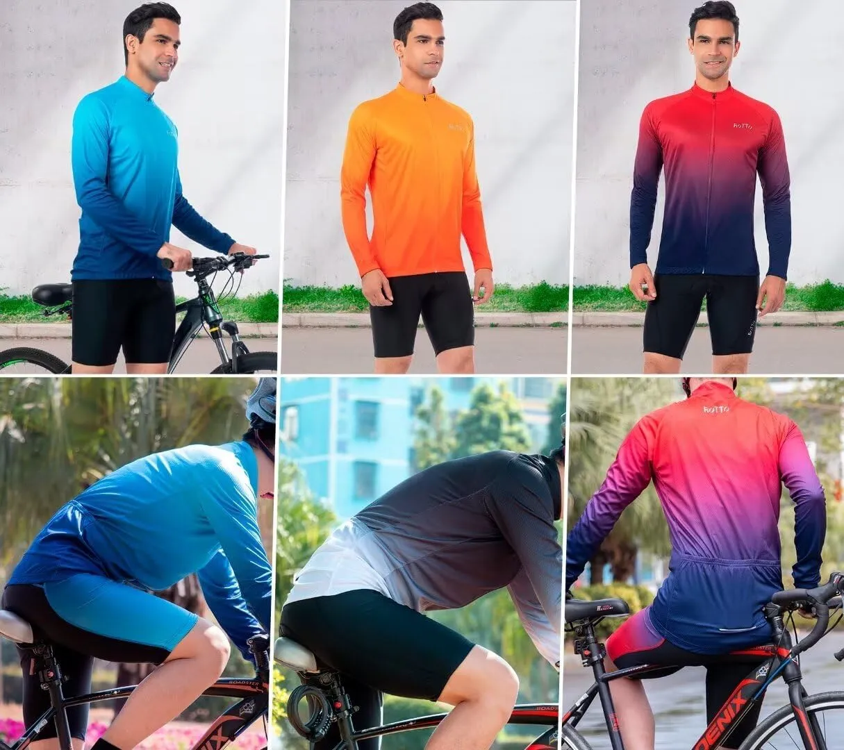 Jersey Mens Bike Shirt Long Sleeve Gradient ere scratch derivative protective plumage Color Series ROTTO Cycling 