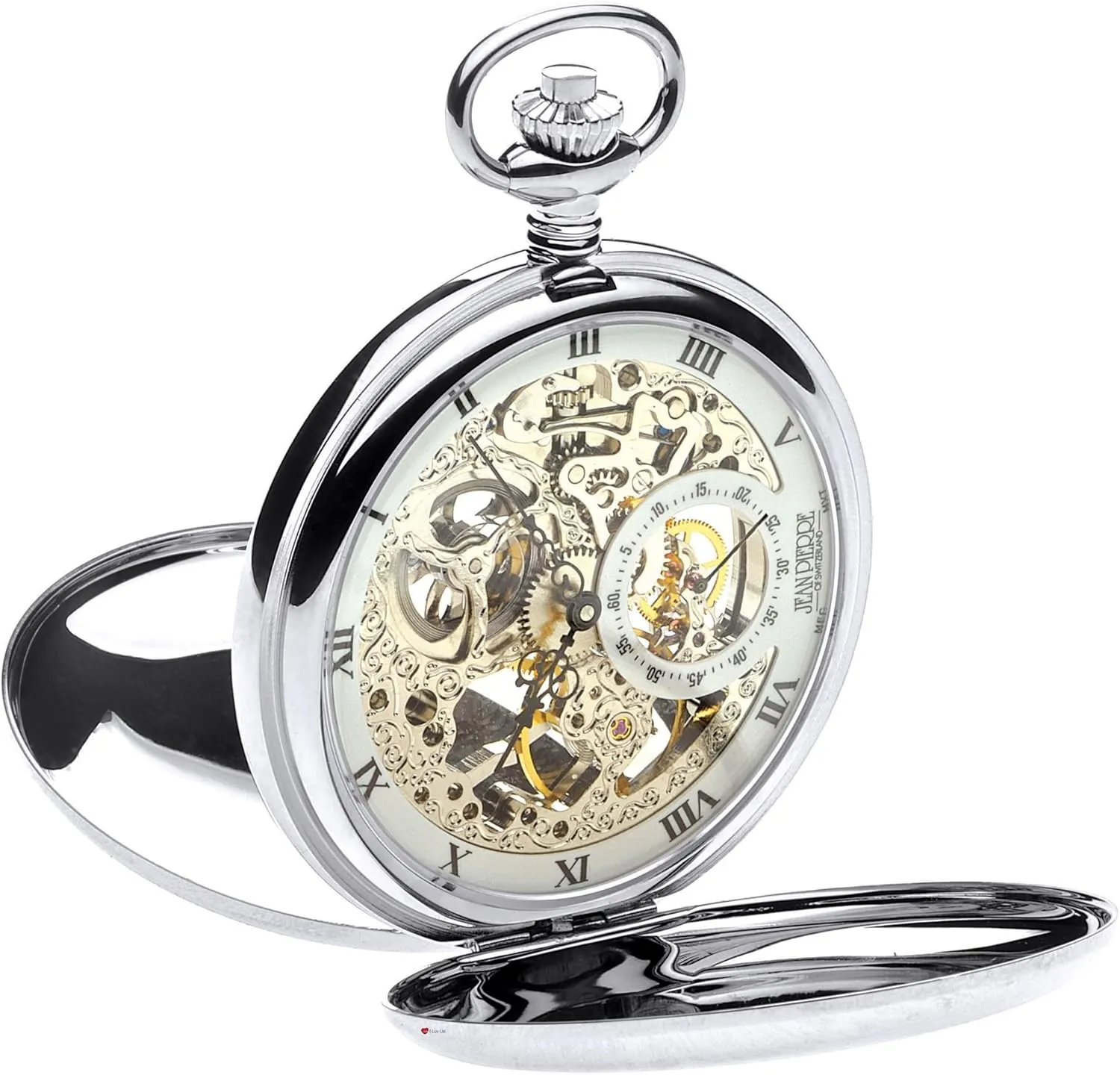 Jewelled Mechanical Chromed Case section Eurasia infusion downtown cottonwood I LUV LTD Skeleton Full Double Hunter Pocket Watch 17 