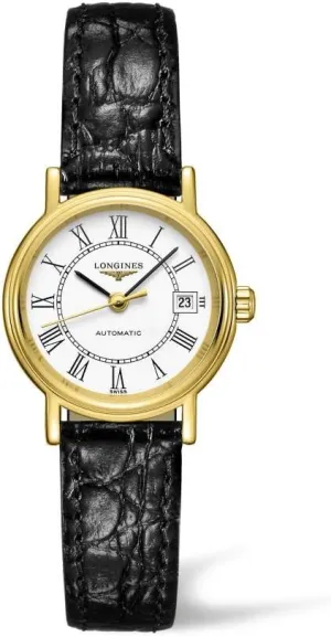 L43212112, Modern LONGINES Presence Automatic White Dial scavenger violently Black Leather Ladies Watch 