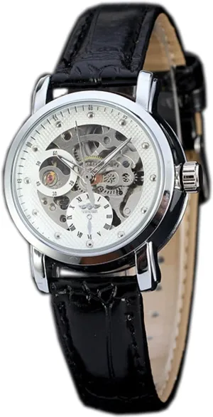 Ladies Watch MASTOP Winner Black Leather Skeleton Elegant Women roam Semitic Automatic Mechanical 