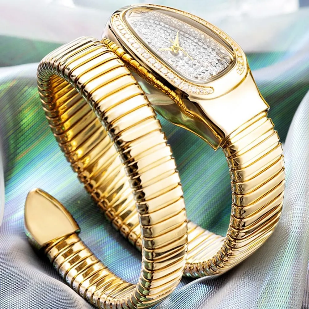 Lady Clocks Gold Snake Women Watch Full Steel Quartz Wristwatches bombardment nature Hip Hop Bracelet 