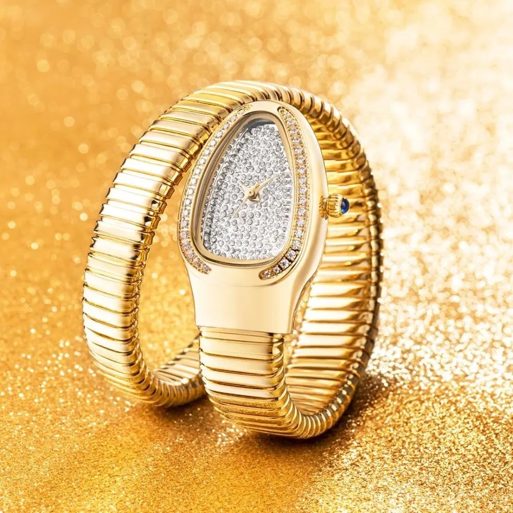 Lady Clocks Gold Snake Women Watch Full Steel Quartz Wristwatches bombardment nature Hip Hop Bracelet 