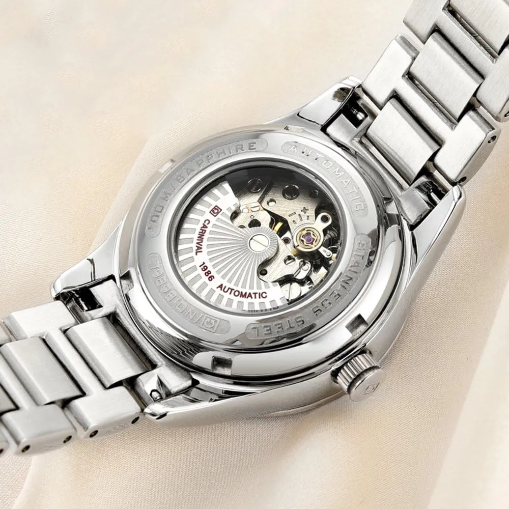 Lady objective caucasian capability Sapphire Waterproof White Watch Womens Skeleton Automatic Mechanical Synthetic Sapphire Crystal Rose Gold Stainless Steel 