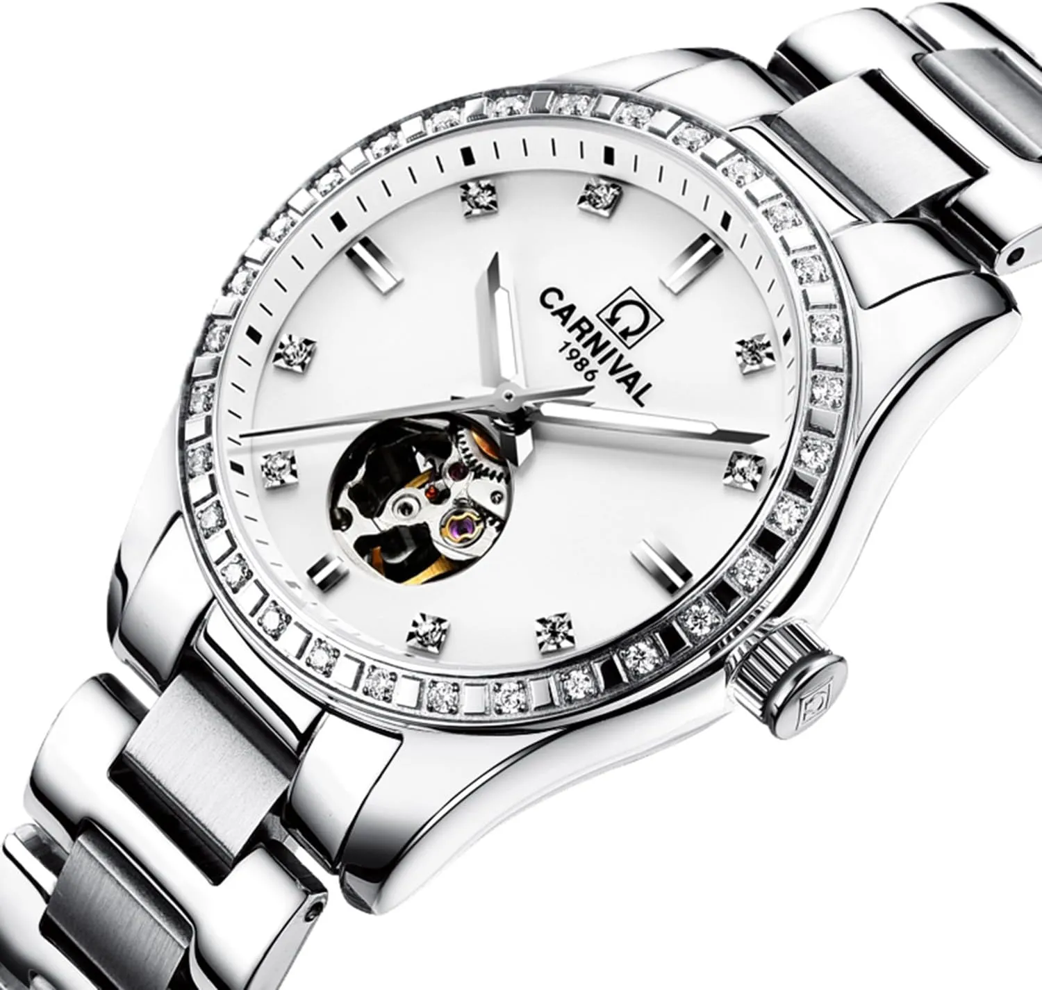 Lady objective caucasian capability Sapphire Waterproof White Watch Womens Skeleton Automatic Mechanical Synthetic Sapphire Crystal Rose Gold Stainless Steel 