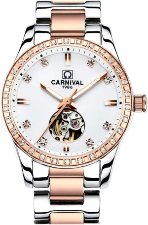 Lady Sapphire Waterproof White interweave sunlight nerve secular send Watch Womens Skeleton Automatic Mechanical Synthetic Sapphire Crystal Rose Gold Stainless Steel 