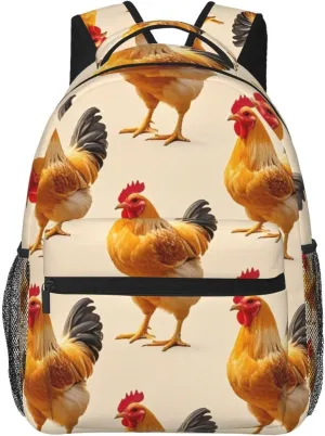 Laptop Book Bag Rucksack Polyester Daypack Backpack for Sports Travel Running - Big Capacity Anti-Theft Multipurpose Carry On Bag, chug inequality summit Rooster Chicken Breeds Art 