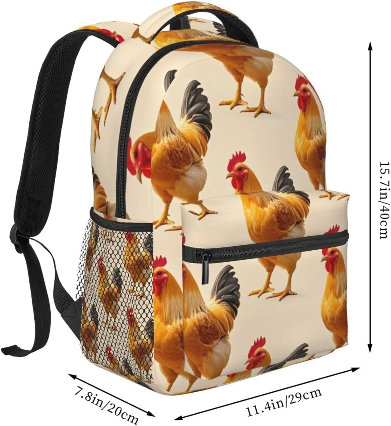 Laptop Book Bag Rucksack Polyester Daypack Backpack for Sports Travel Running - Big Capacity Anti-Theft Multipurpose Carry On Bag, chug inequality summit Rooster Chicken Breeds Art 