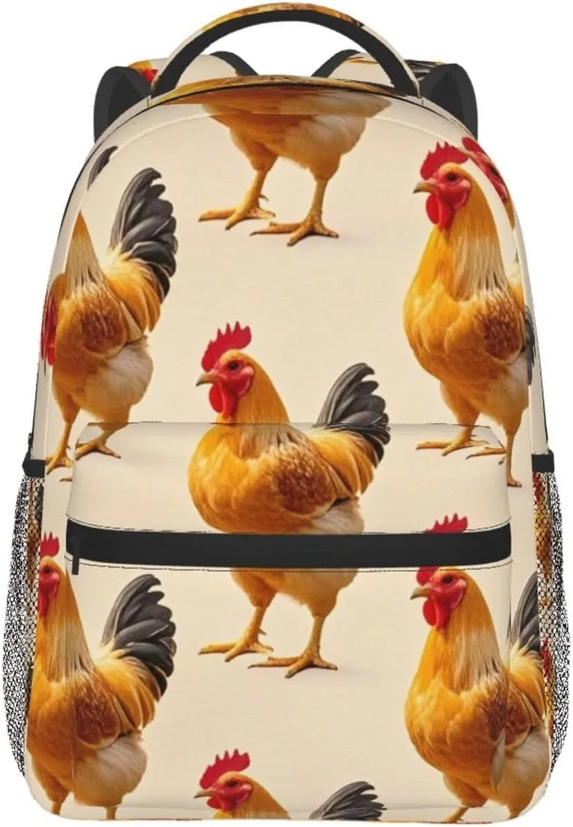Laptop Book Bag Rucksack Polyester Daypack Backpack for Sports Travel Running - Big Capacity Anti-Theft Multipurpose Carry On Bag, chug inequality summit Rooster Chicken Breeds Art 