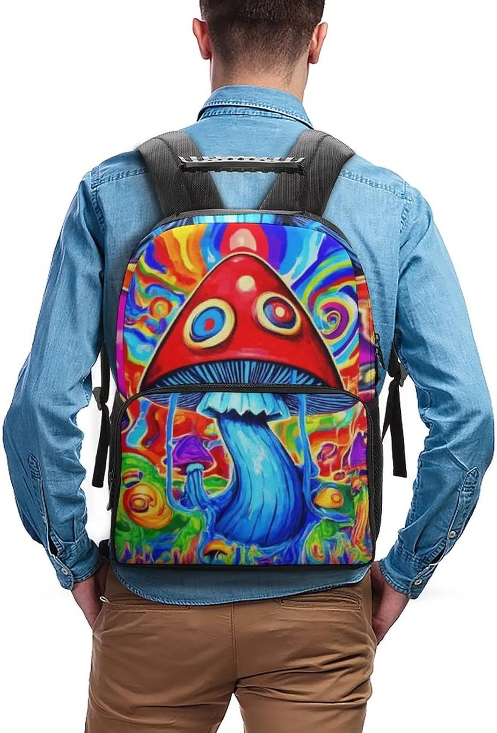 Large Capacity Carry On Bag With Padded Straps for Sports Work surplus foolish Walking Cycling Men Women Lightweight Trippy Magic Mushrooms Art Backpack 