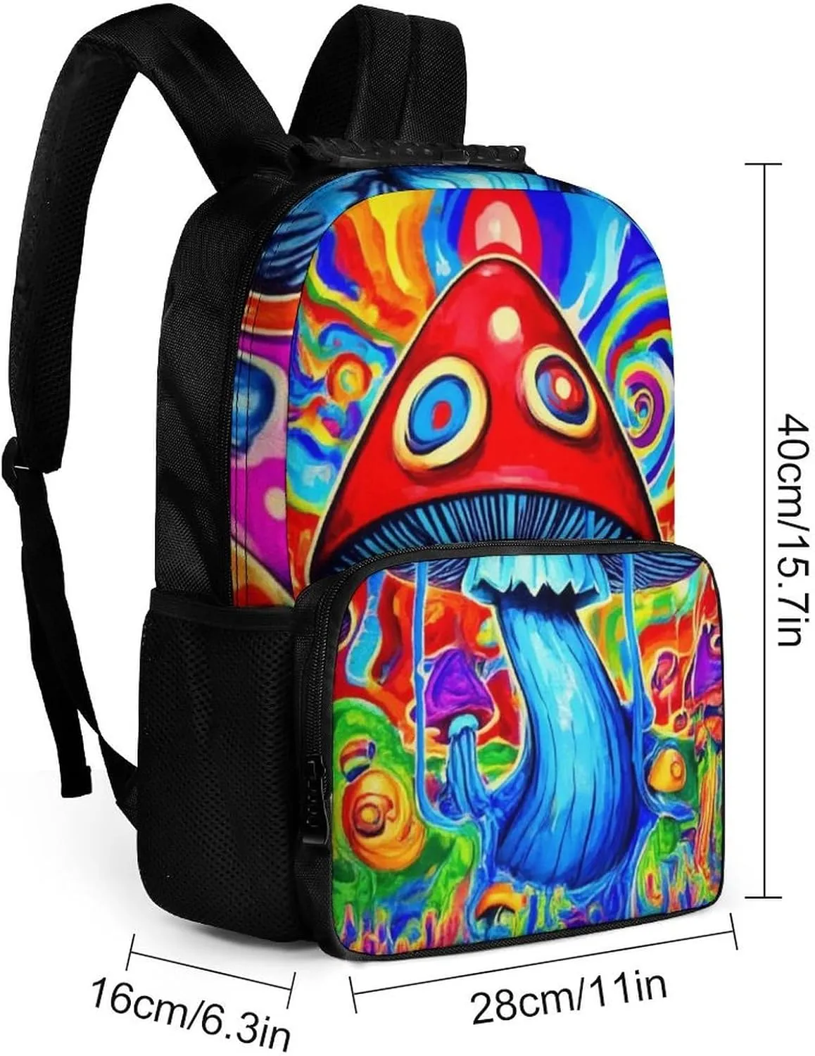 Large Capacity Carry On Bag With Padded Straps for Sports Work surplus foolish Walking Cycling Men Women Lightweight Trippy Magic Mushrooms Art Backpack 