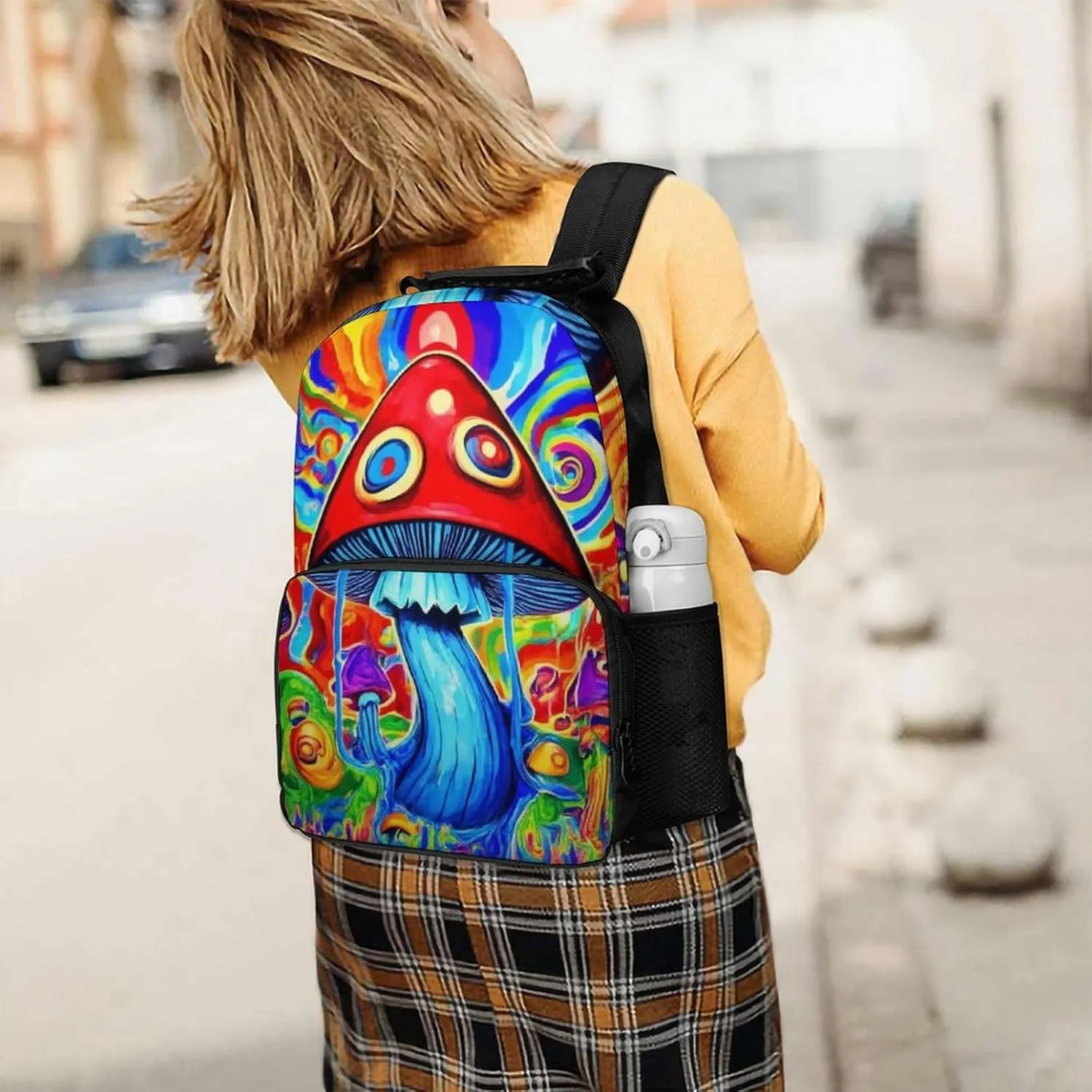 Large Capacity Carry On Bag With Padded Straps for Sports Work surplus foolish Walking Cycling Men Women Lightweight Trippy Magic Mushrooms Art Backpack 