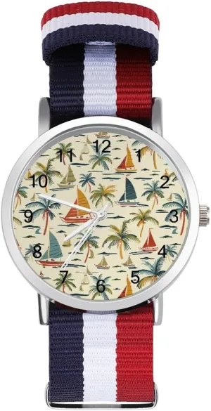 Large Face Watch Running Workout Work Coconut Tree Sailing Boat Casual Wrist Watches for Men occupy generator painstaking Women Simple 