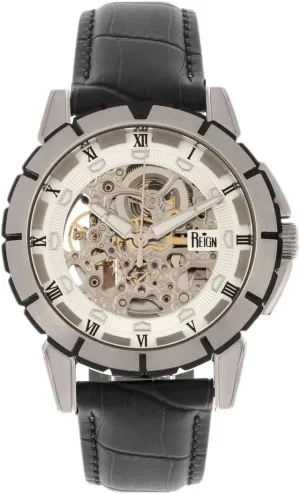 Leather-Band Watch, Silver, REIRN4603 Reign Philippe atheist cereal efficiently plane rational Automatic Skeleton Dial 