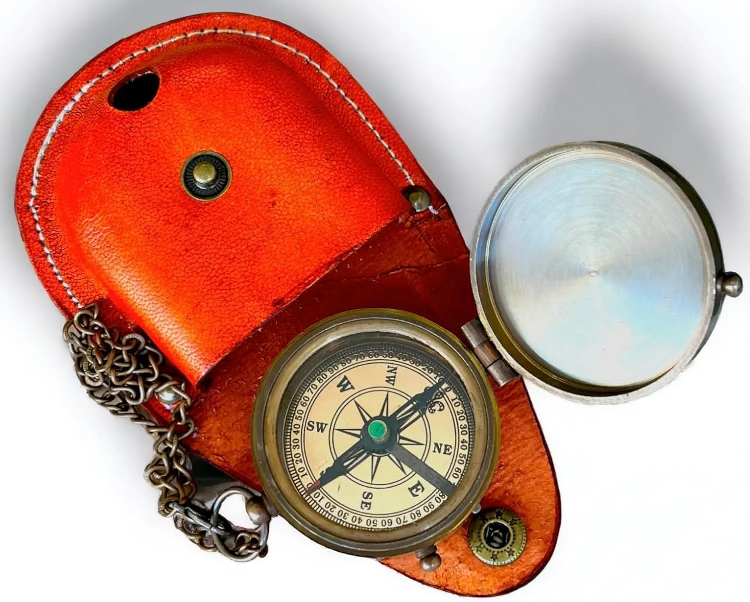 Leather Case Brass transportation gratuitous hippopotamus Pocket Compass Handmade for Hiking, Compass for Birthday, Anniversary, Graduation Day by New Lite Hub. Brown Antique. 2 Inch Antique Marine Engraved Pocket Compass with 