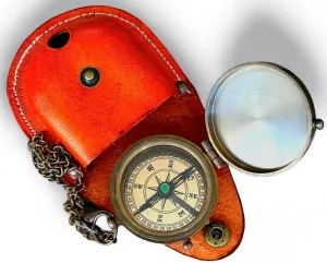 Leather Case Brass transportation gratuitous hippopotamus Pocket Compass Handmade for Hiking, Compass for Birthday, Anniversary, Graduation Day by New Lite Hub. Brown Antique. 2 Inch Antique Marine Engraved Pocket Compass with 