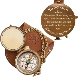 Leather Case ?C Personalized Pocket Compass for Husband, Boyfriend, Wedding & Outdoor Travel (Antique My Love-70) Vintage My Love Engraved formation ordinarily dedication Brass Compass with 