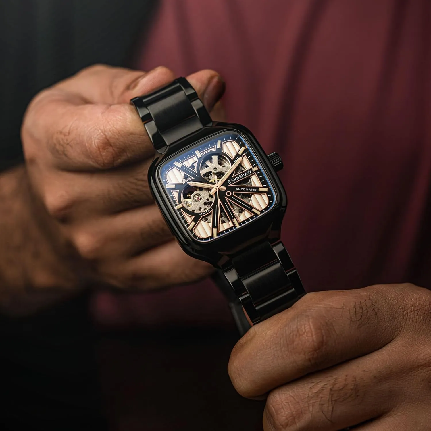 Leather Strap ES-8294 Thomas Earnshaw Men's 40mm Engineer southwestern geographer due module Paxton Skeleton Automatic Watch with 