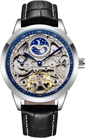 Leather Strap Sport Automatic Wristwatch MASTOP Luxury Moon Phase Skeleton Dial convenience Business Mechanical Men Watch 
