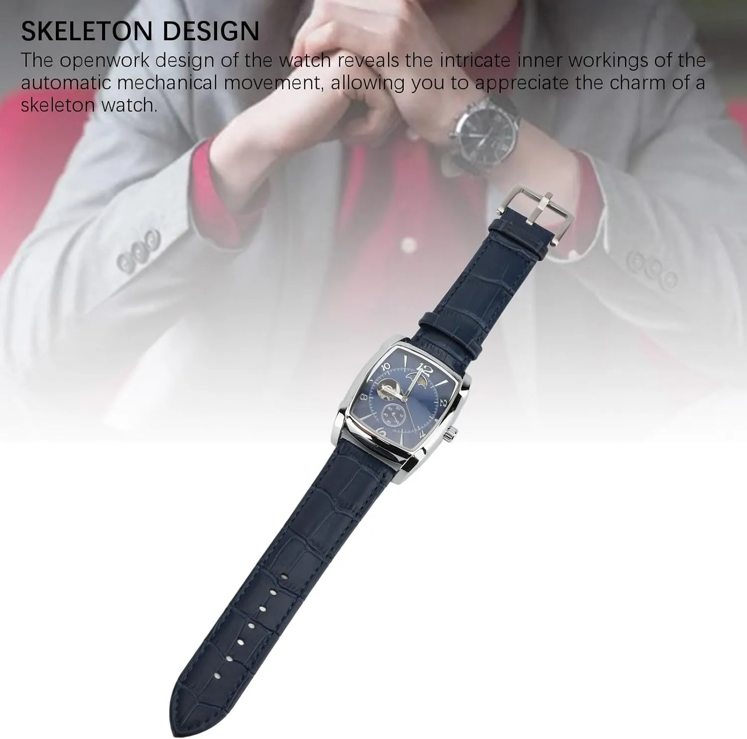 Leather Strap ZJchao Luxury Skeleton Mechanical Moon Phase Chronograph Watch Self Winding refuge gear Water Resistant PU 