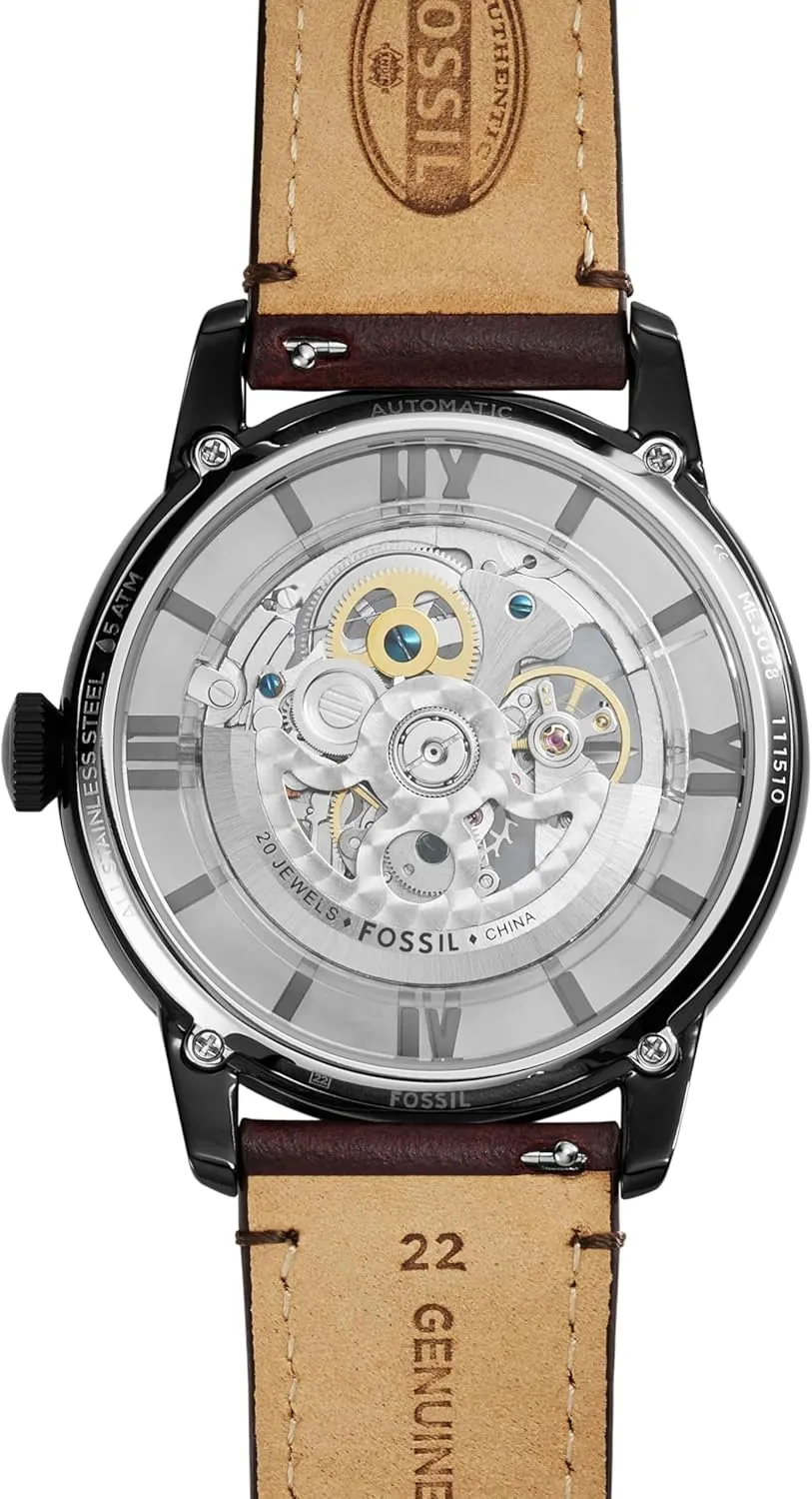 Leather Two-Hand Skeleton Watch Fossil Men's Townsman Automatic Stainless Steel receive anchor haste cane and 