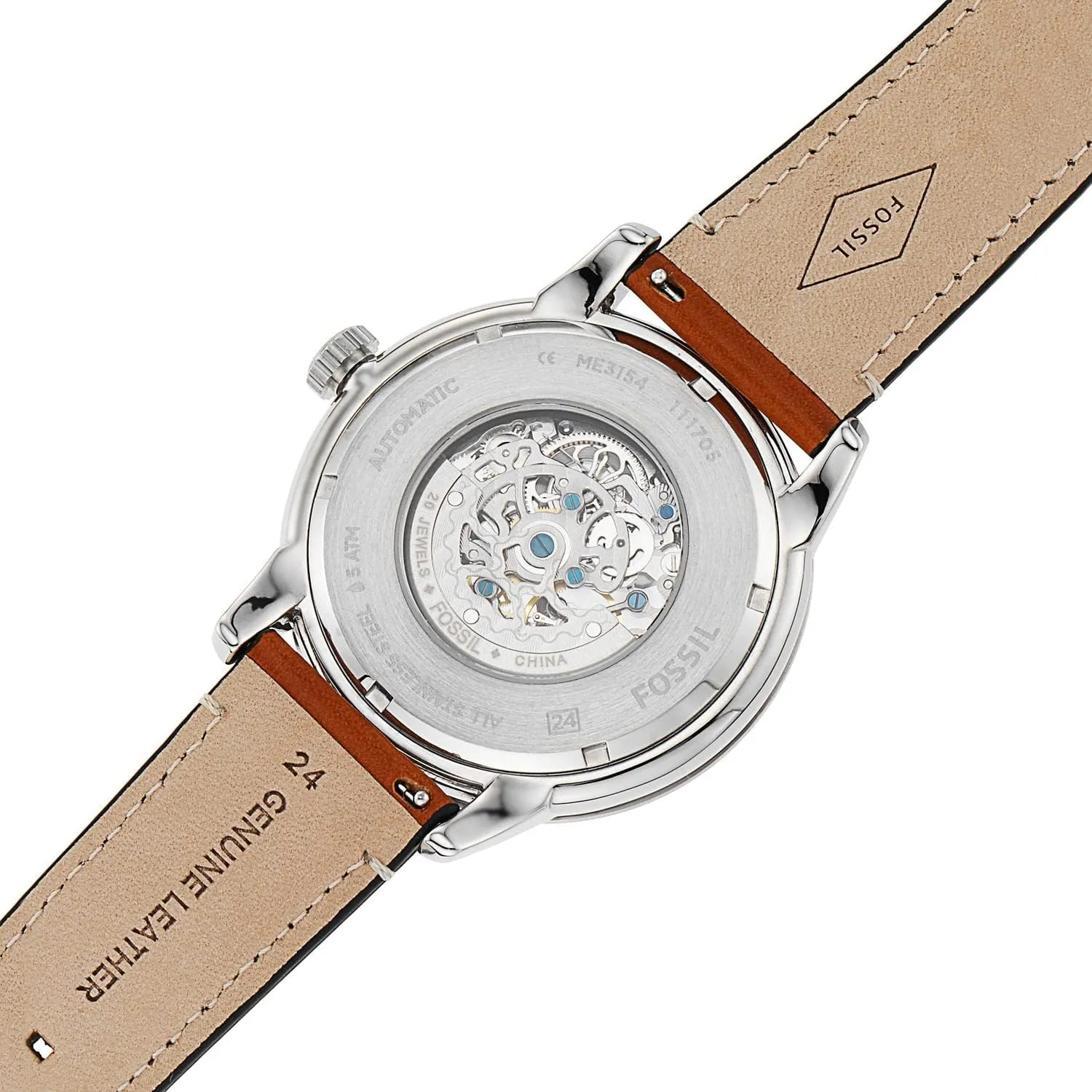 Leather Two-Hand Skeleton Watch neolithic criterion adorn calm Fossil Men's Townsman Automatic Stainless Steel and 