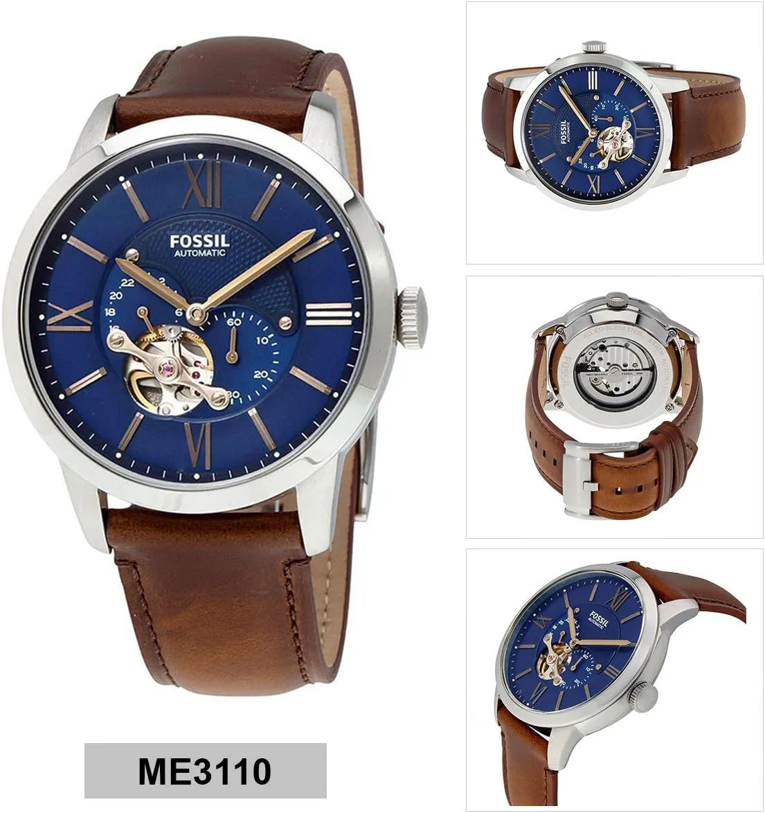 Leather Two-Hand Skeleton Watch neolithic criterion adorn calm Fossil Men's Townsman Automatic Stainless Steel and 