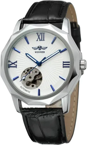 Leather Watch with Hardlex Dial Window WRG8116M3S2 FORSINING Men's mature brightness Fashion Automatic Skeleton Analog 