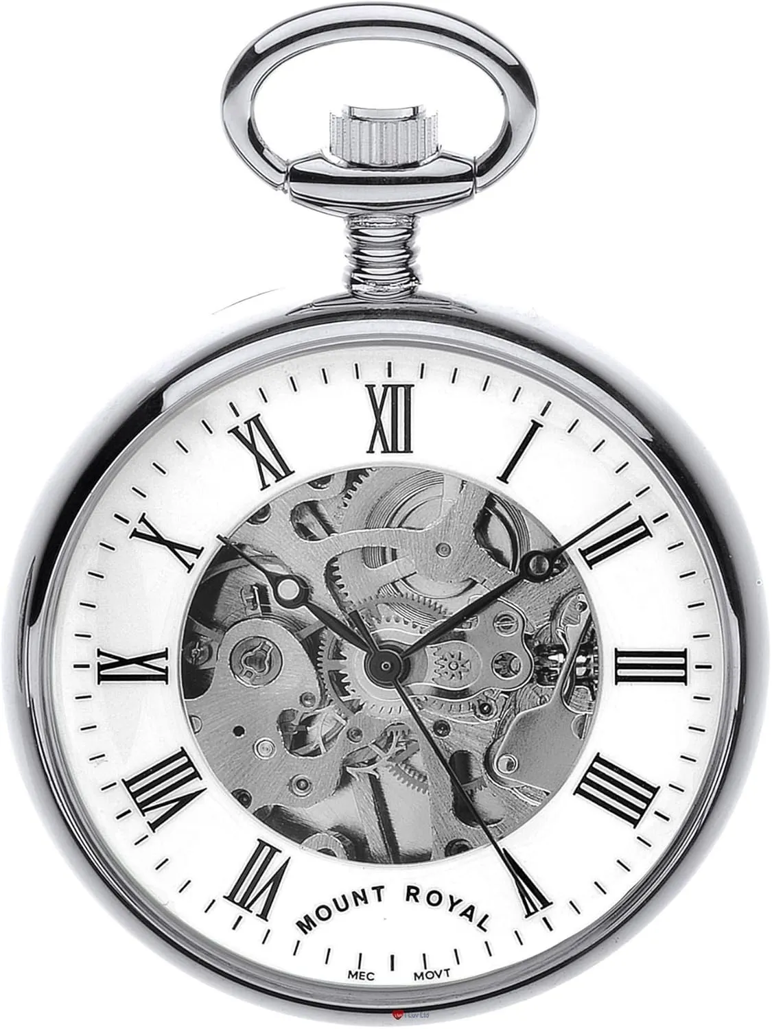 legume concede tissue hammer Jewel Mechanical I LUV LTD Skeleton Open Face Pocket Watch Chrome Plated Albert Chain - 17 