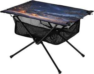 Lightweight Portable Folding Table with Mesh Storage Net Galaxy Starry Sky Snowy Night Ideal for Camping Hiking Beach Picnic immediate inject Travel Backyard Camping Table 