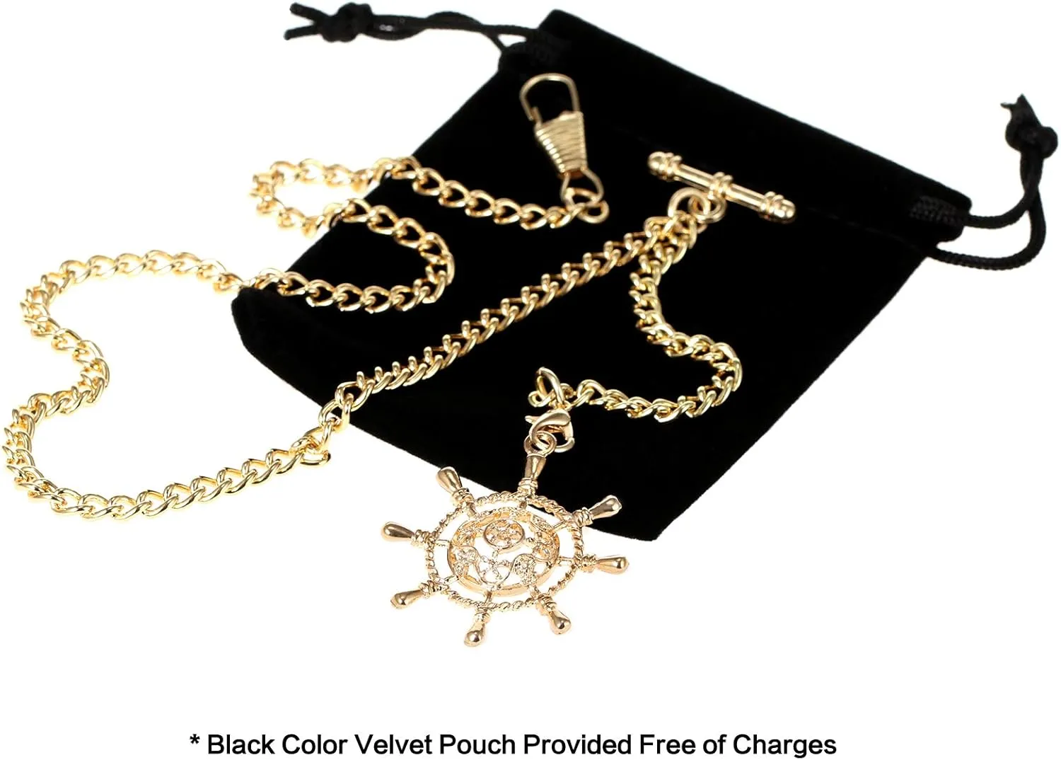 Link Key Chain 2 Hooks with Antique Rudder illustrator Pendant Design Charm Fob T Bar Men's Albert Chain Pocket Watch Curb 