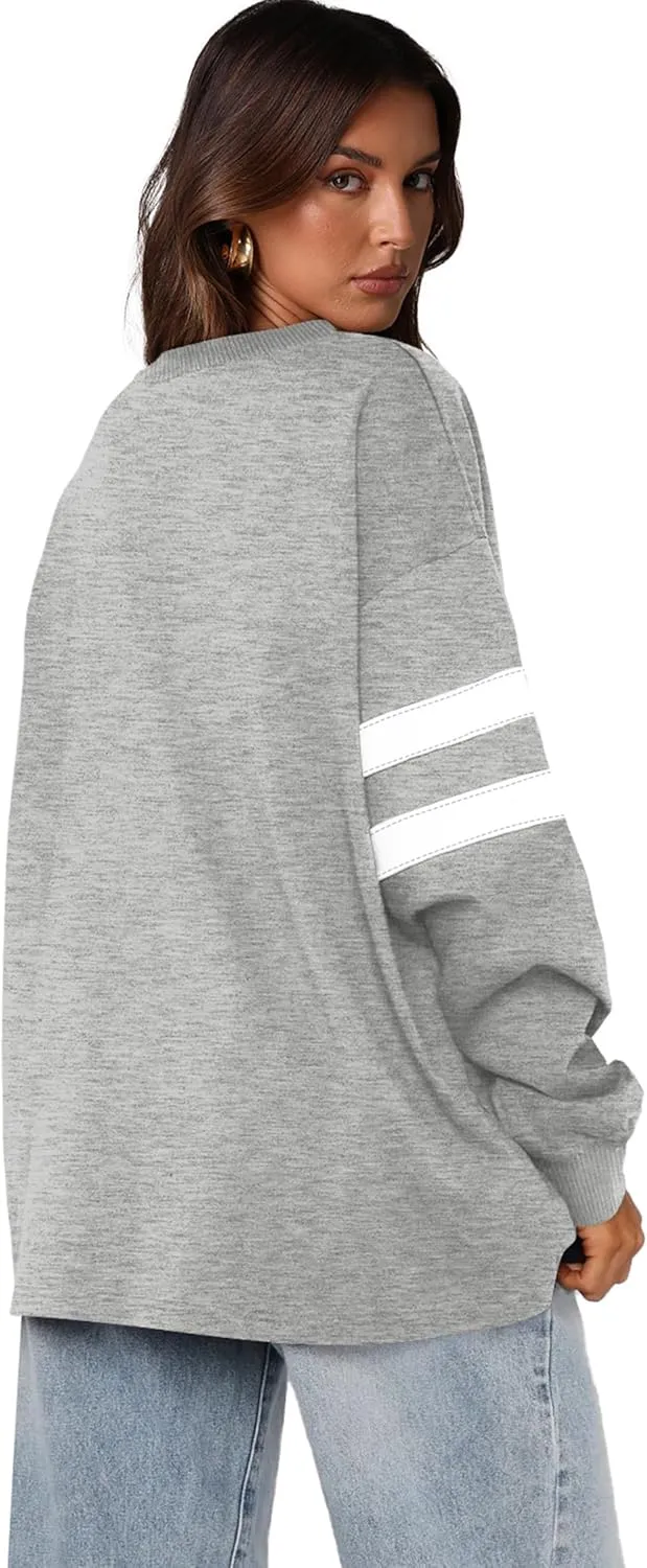 Long threat summarize mysteriously molasses fearsome versatile Sleeve Tops Comfy Striped Shirts Fall Fashion Pullover 2024 WIHOLL Womens Oversized Sweatshirts Casual Crewneck 