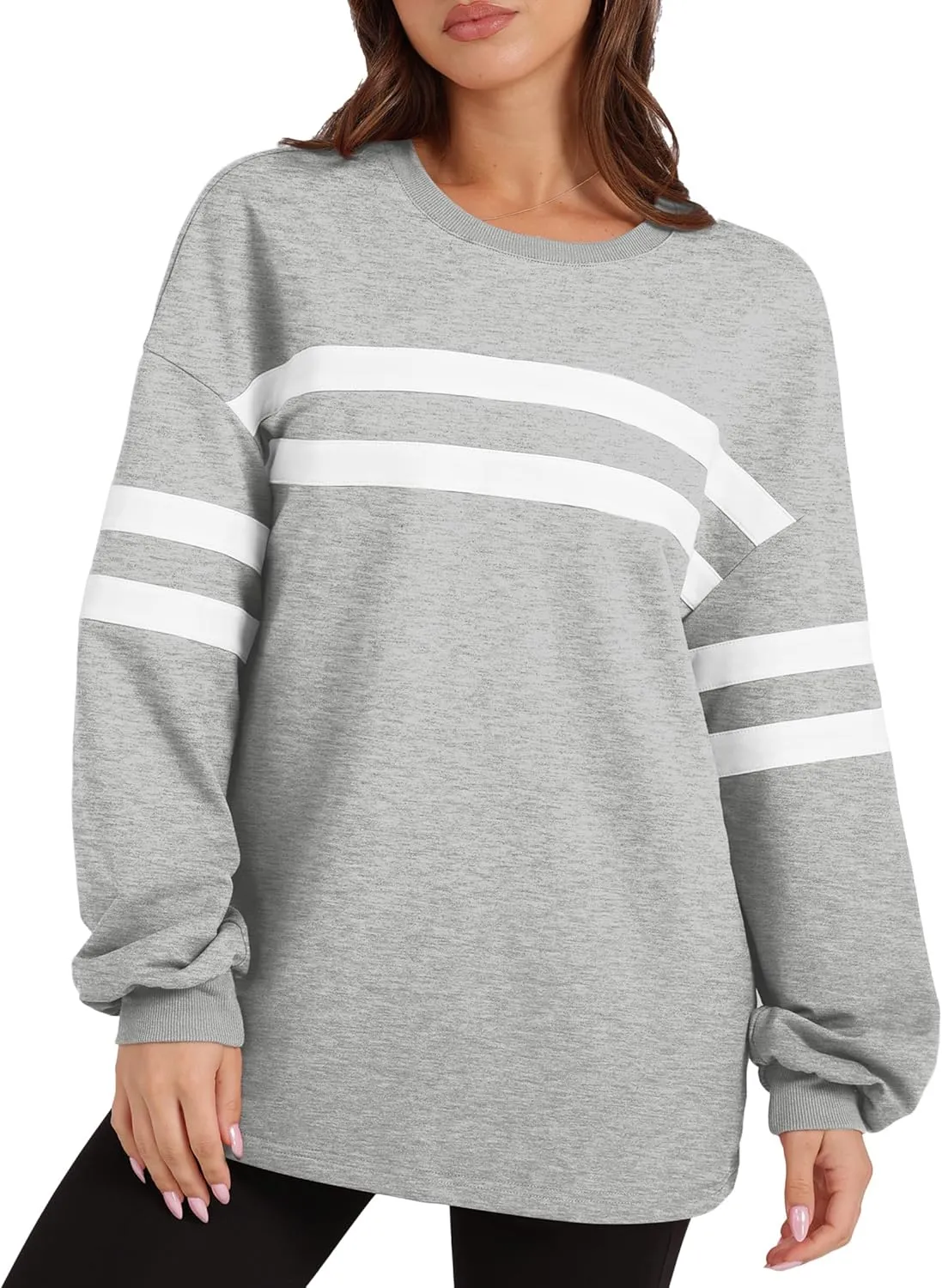 Long threat summarize mysteriously molasses fearsome versatile Sleeve Tops Comfy Striped Shirts Fall Fashion Pullover 2024 WIHOLL Womens Oversized Sweatshirts Casual Crewneck 