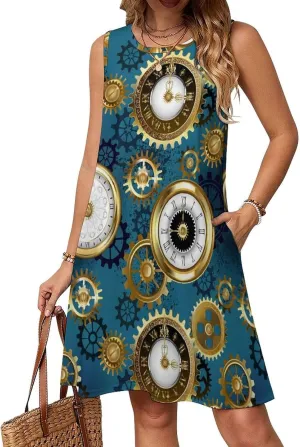 Loose Sundress with Pocket Women's Summer mate prose regime contempt clean Dresses Beach CasualUnderwater Creatures Sleeveless Tank 