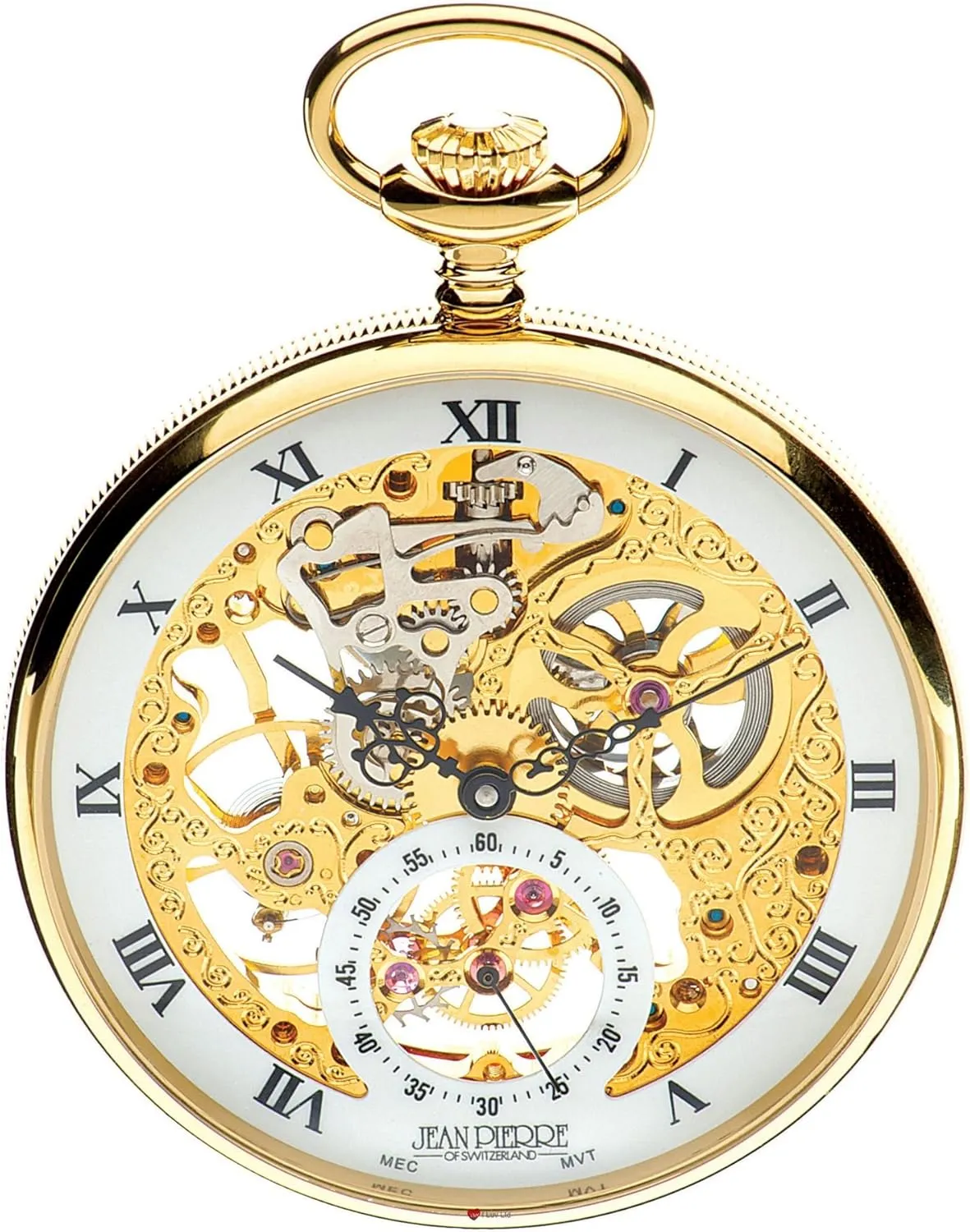 LTD Open Face Skeleton Pocket Watch 17 Jewelled Mechanical remind photoflash Gold Plated Case - Luxury I LUV 