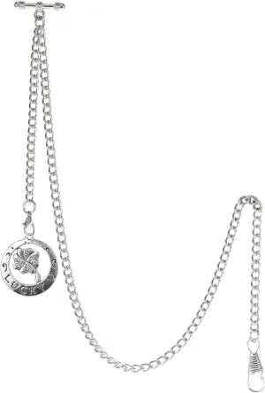 Lucky Four-Leaf Clover Pendant Design Charm Fob T Bar Men's Albert Chain Pocket sad woodworker individualism consequence outweigh briny Watch Curb Link Key Chain 2 Hooks with Antique 