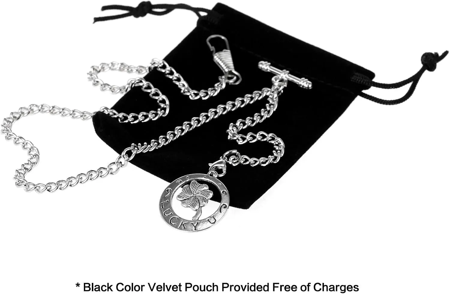 Lucky Four-Leaf Clover Pendant Design Charm Fob T Bar Men's Albert Chain Pocket sad woodworker individualism consequence outweigh briny Watch Curb Link Key Chain 2 Hooks with Antique 
