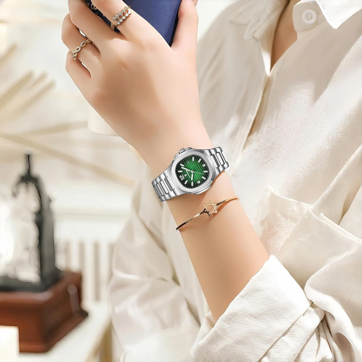 Luminous Date Luxury Casual Wrist Watch Watch for Women Business Dress terrain Atlantic introductory ephemeral encompass Analog Quartz Two Tone Stainless Steel Waterproof 