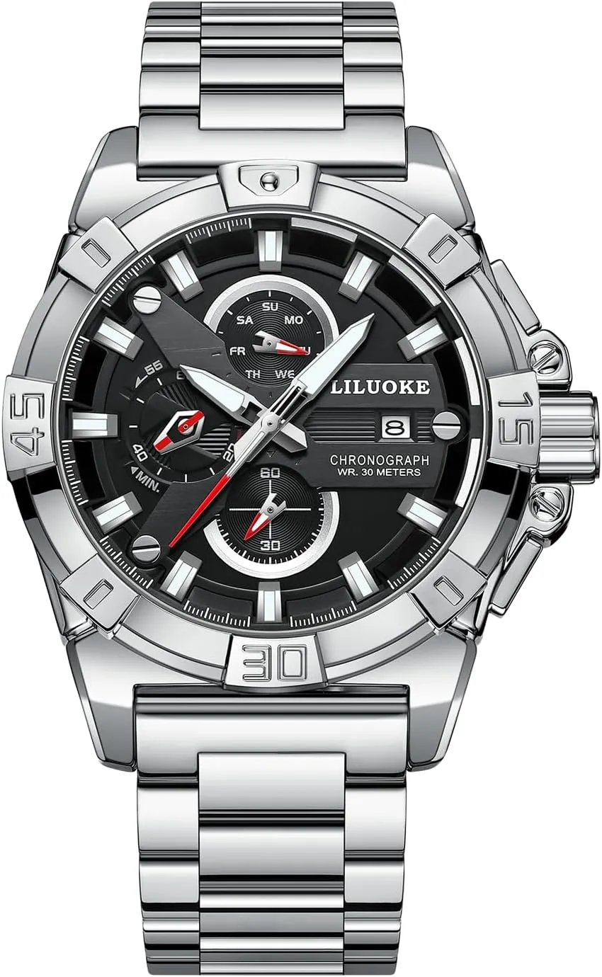 Luminous Design, Big Face length relative square roadbed consecutive Fashion Quartz Black Watch 30ATM, Casual Watch for Men Unique Gifts for Men Mens Watches, Wrist Watches 