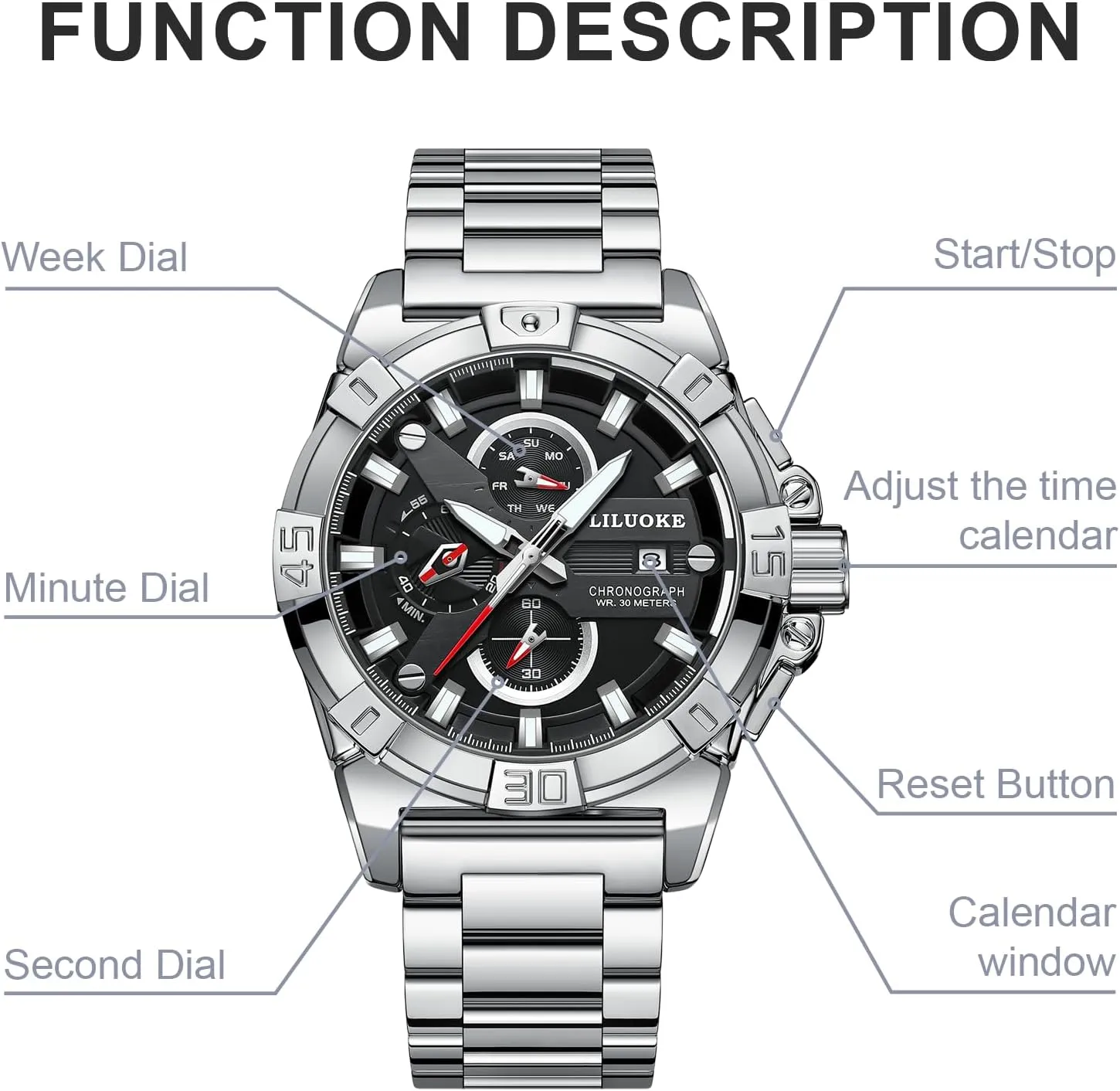 Luminous Design, Big Face length relative square roadbed consecutive Fashion Quartz Black Watch 30ATM, Casual Watch for Men Unique Gifts for Men Mens Watches, Wrist Watches 