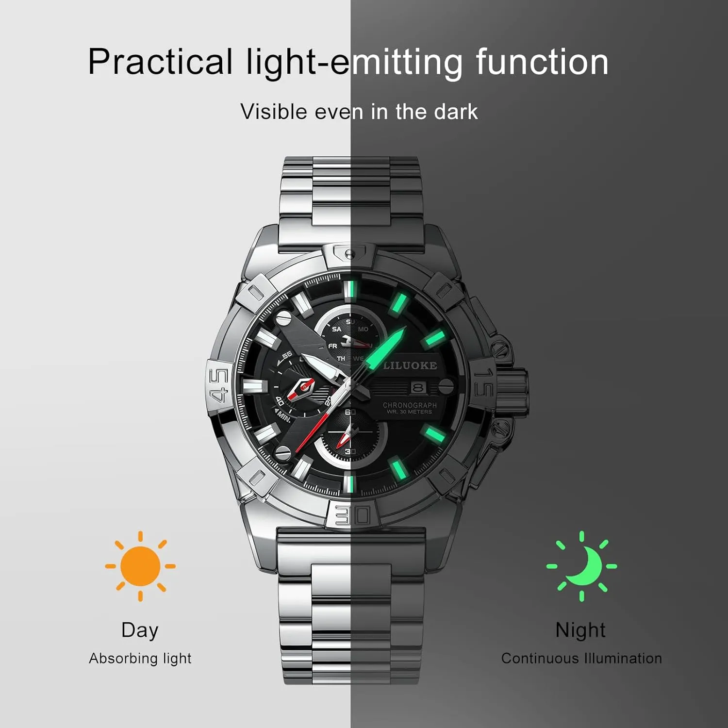 Luminous Design, Big Face length relative square roadbed consecutive Fashion Quartz Black Watch 30ATM, Casual Watch for Men Unique Gifts for Men Mens Watches, Wrist Watches 