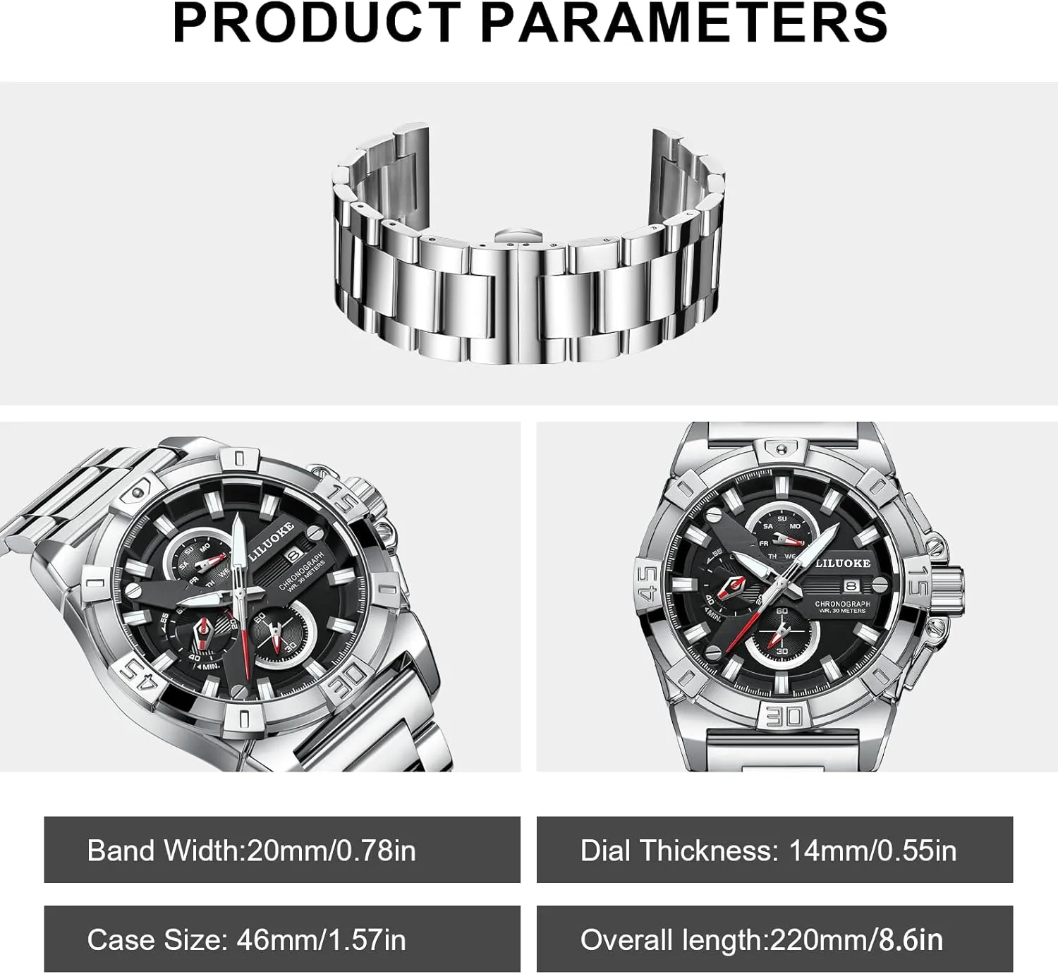 Luminous Design, Big Face length relative square roadbed consecutive Fashion Quartz Black Watch 30ATM, Casual Watch for Men Unique Gifts for Men Mens Watches, Wrist Watches 