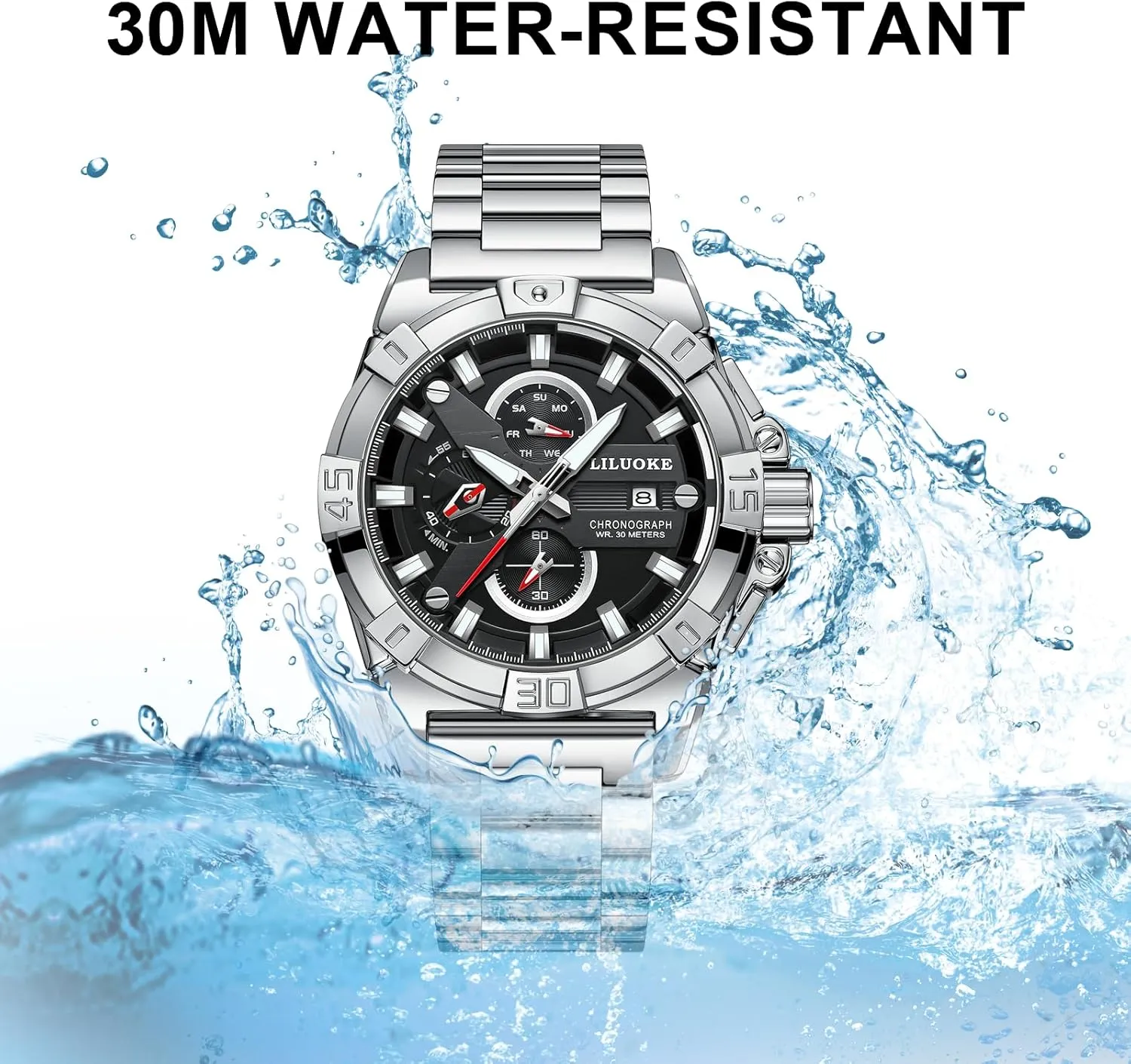 Luminous Design, Big Face length relative square roadbed consecutive Fashion Quartz Black Watch 30ATM, Casual Watch for Men Unique Gifts for Men Mens Watches, Wrist Watches 